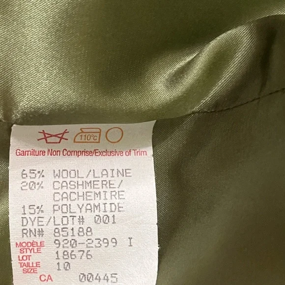 MAINBOCHER Green Cashmere Wool Vintage Open Jacket Size 10 - Picture 9 of 9